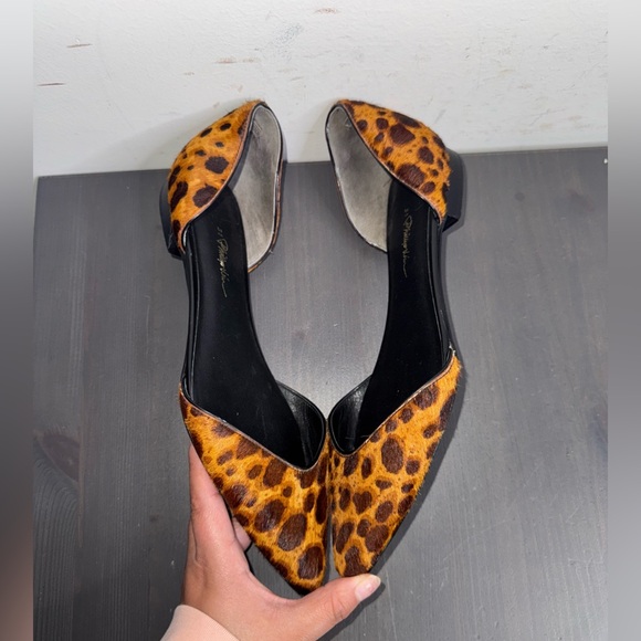 3.1 Phillip Lim Leather Calf Hair Leopard Pointed Toe D’orsay Flats - Picture 3 of 7